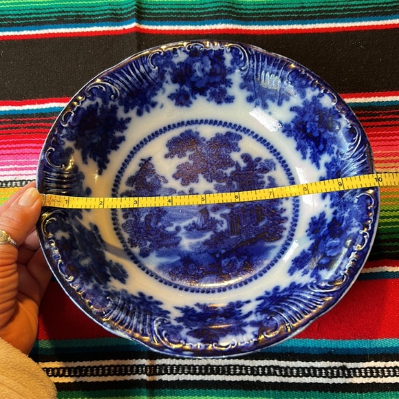 Antique Wm. Adams & Co. "Fairy Villas" Flow Blue 10 Inch Round Bowl - Picture 5 of 11